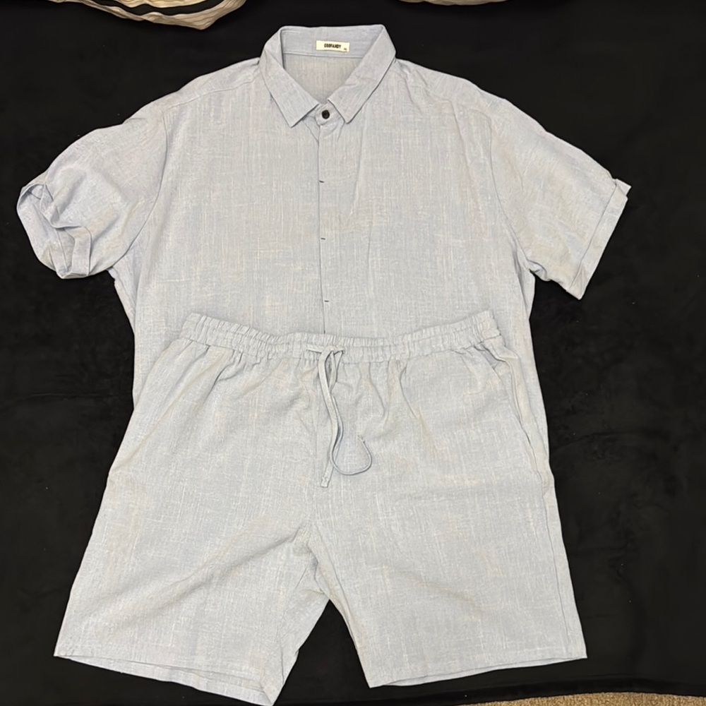 Coofandy Light Blue Linen-Blend Short Set